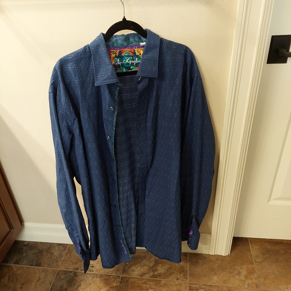 Robert Graham Long Sleeve Dress Shirt Navy Blue 2XLT